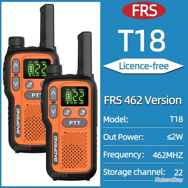 2PCS Baofeng BF-T18 Mini Dual PTT Walkie Talkie Portable PMR FRS License-Free Flashlight NOAA Long R