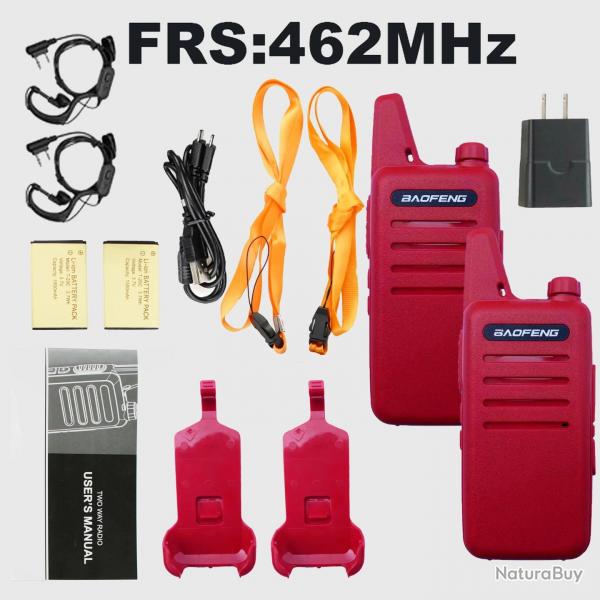 2pcs Baofeng VT-C2 FRS/PMR Hiking Mini Two Way Radio 2 Watt Walkie Talkie for Christmas Gift - Red-V