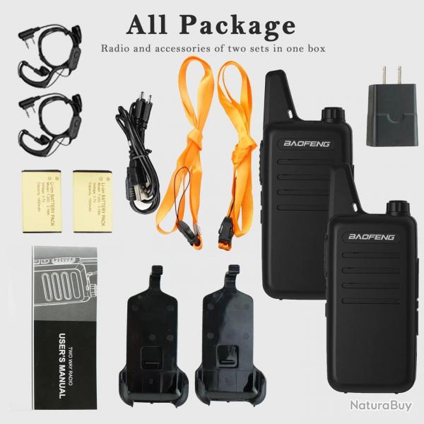 2pcs Baofeng VT-C2 FRS/PMR Hiking Mini Two Way Radio 2 Watt Walkie Talkie for Christmas Gift - VT-C2
