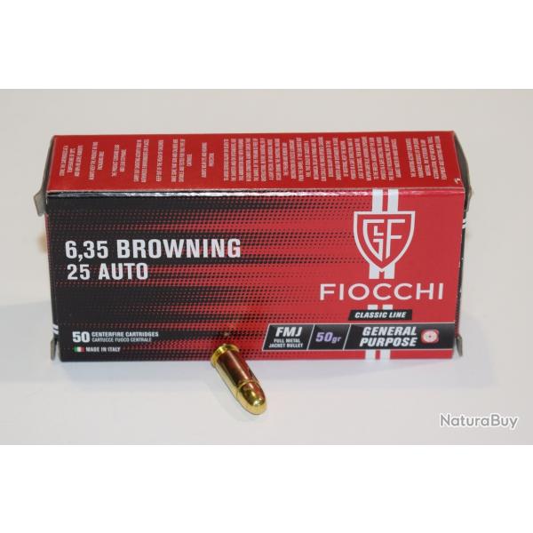 boite 50 cartouches Fiocchi 25 ACP 50 grains FMJRN