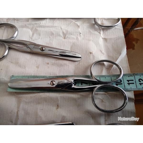 Lot de 6 anciens ciseaux Coupex Nogent bout rond colier 10 cm Neuf