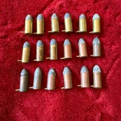 18 Cartouches calibre 7 mm à Broche, pour Révolver Lefaucheux