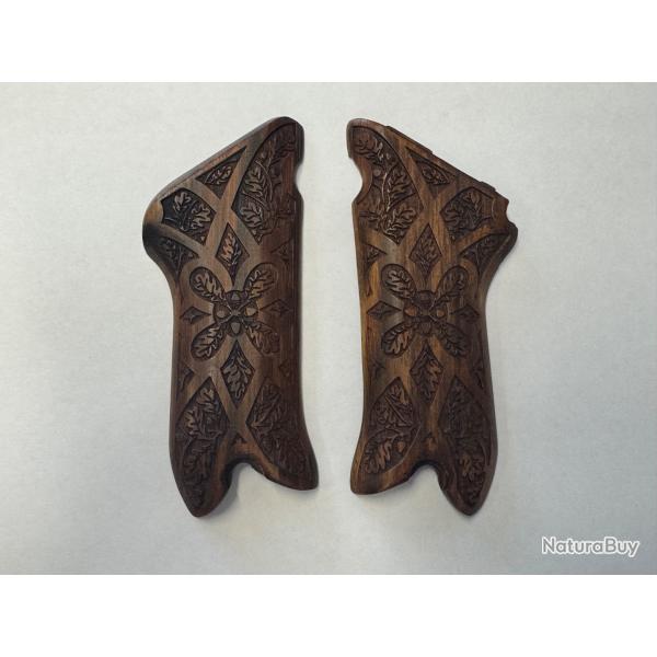 Plaquette luger p08 neuf grav feuille de chne en bois noyer
