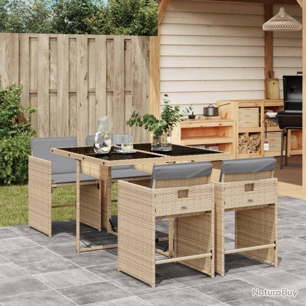 Ensemble  manger de jardin coussins 5 pcs mlange beige rotin