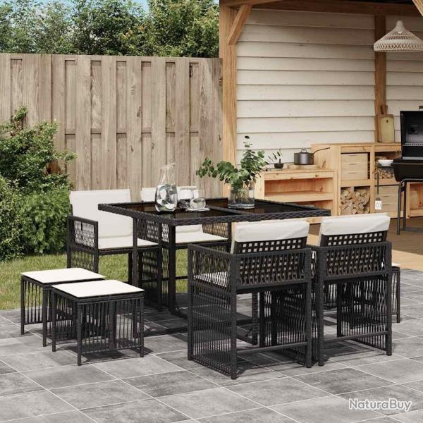 Ensemble  manger de jardin 9pcs coussins noir rsine tresse