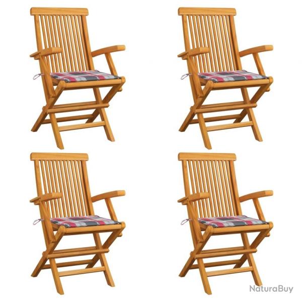 Chaises de jardin et coussins  carreaux rouge lot de 4 Teck