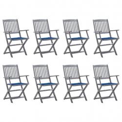 Chaises pliables d'extérieur lot de 8 et coussins Bois d'acacia