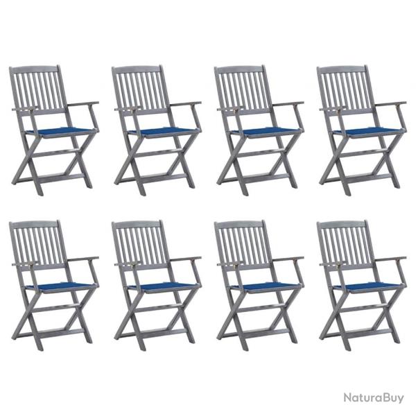 Chaises pliables d'extrieur lot de 8 et coussins Bois d'acacia