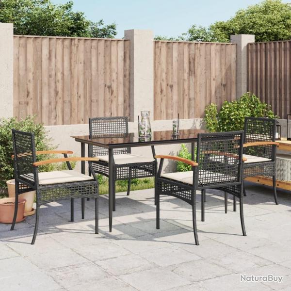 Ensemble  manger de jardin coussins 5pcs Noir Rsine tresse