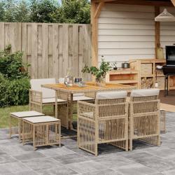 Ensemble à manger de jardin et coussins 9 pcs beige Poly rotin