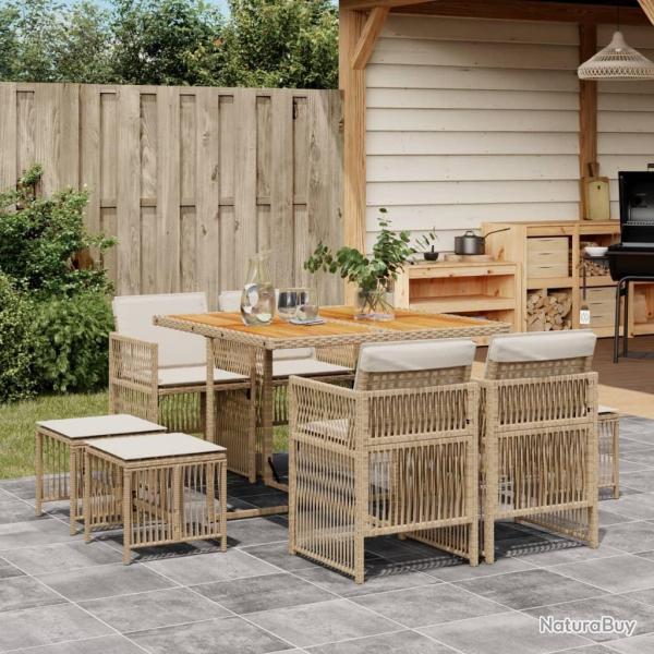 Ensemble  manger de jardin et coussins 9 pcs beige Poly rotin