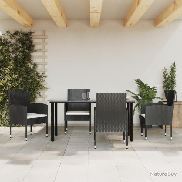 Ensemble  manger de jardin 5 pcs noir rsine tresse et acier
