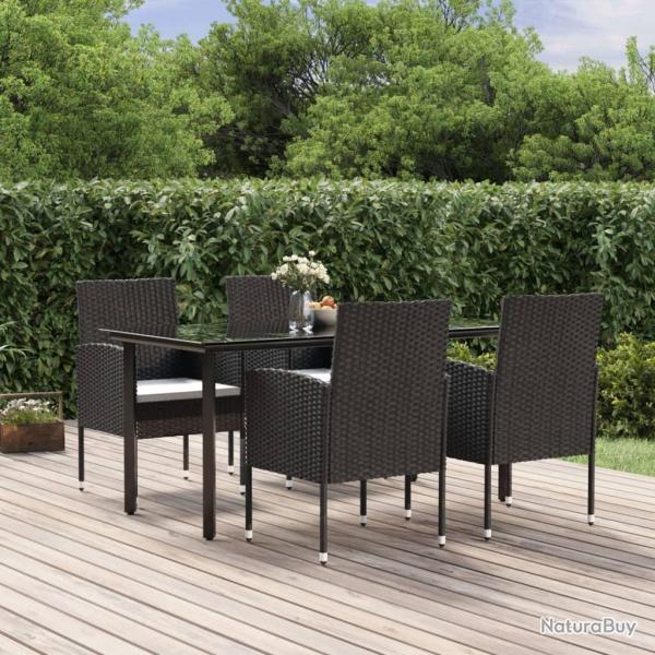 Ensemble  manger de jardin coussins 5pcs Noir Rsine tresse