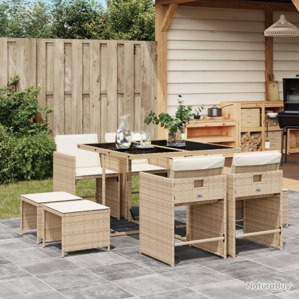Ensemble  manger de jardin et coussins 9 pcs beige Poly rotin