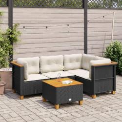 Salon de jardin 5 pcs avec coussins noir résine tressée