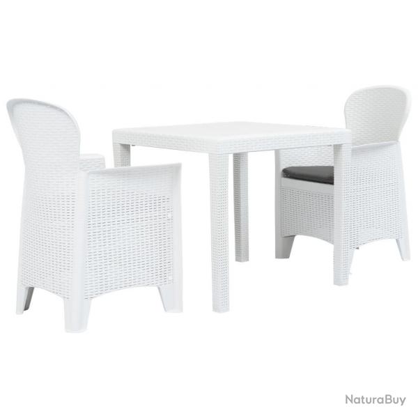 Ensemble de bistro 3 pcs Plastique Blanc Aspect de rotin