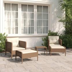 Salon de jardin 5 pcs avec coussins Marron Résine tressée