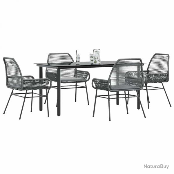 Ensemble  manger jardin coussins 5 pcs gris poly rotin verre