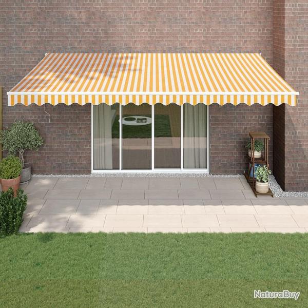 Auvent rtractable jaune et blanc 5x3 m tissu et aluminium