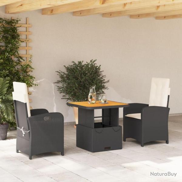 Ensemble  manger de jardin avec coussins 3 pcs Noir
