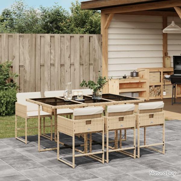 Ensemble  manger de jardin et coussins 7 pcs beige poly rotin