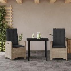 Ensemble à manger de jardin 3pcs coussins gris clair poly rotin