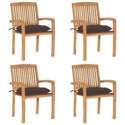 Chaises de jardin empilables avec coussins lot de 4 Teck solide