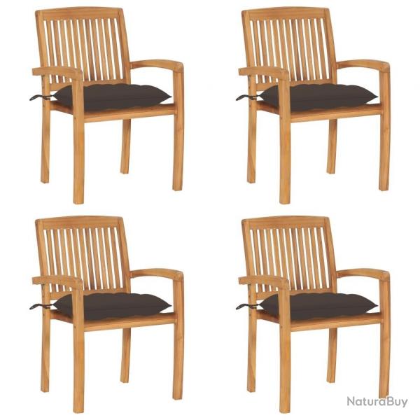 Chaises de jardin empilables avec coussins lot de 4 Teck solide