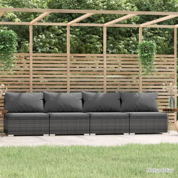 Canap 4 places avec coussins Gris Rsine tresse