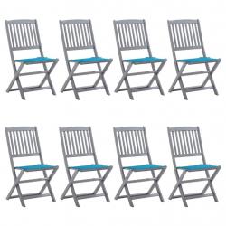 Chaises pliables d'extérieur lot de 8 et coussins Bois d'acacia