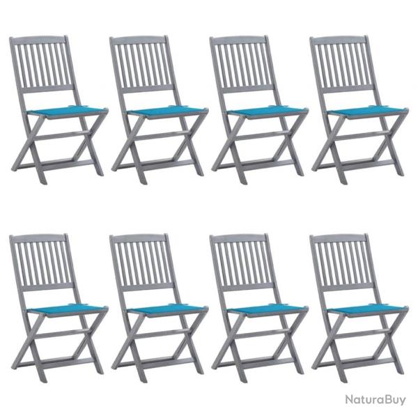 Chaises pliables d'extrieur lot de 8 et coussins Bois d'acacia