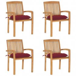 Chaises de jardin empilables avec coussins lot de 4 Teck solide