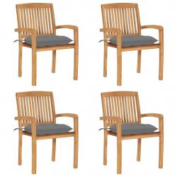 Chaises de jardin empilables avec coussins lot de 4 Teck solide