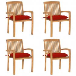Chaises de jardin empilables avec coussins lot de 4 Teck solide