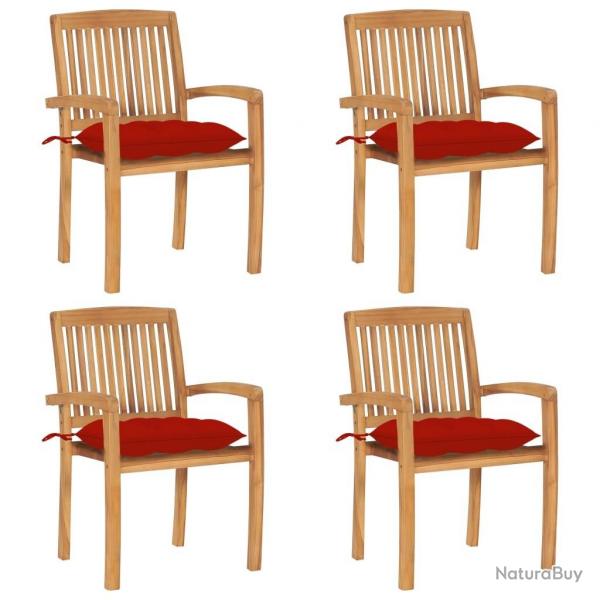 Chaises de jardin empilables avec coussins lot de 4 Teck solide