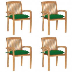 Chaises de jardin empilables avec coussins lot de 4 Teck solide