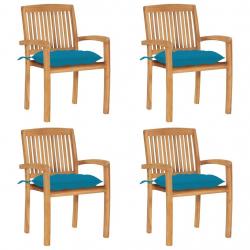 Chaises de jardin empilables avec coussins lot de 4 Teck solide