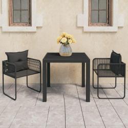 Ensemble à manger de jardin 3 pcs PVC résine tressée noir