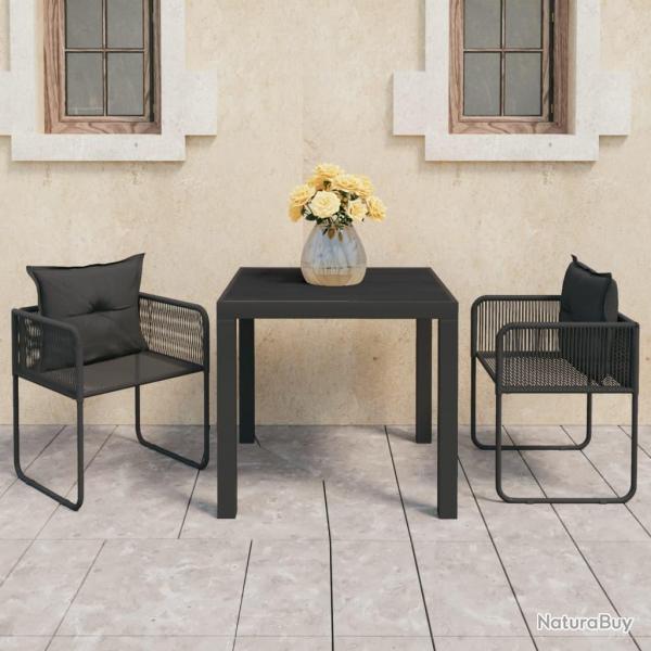 Ensemble  manger de jardin 3 pcs PVC rsine tresse noir