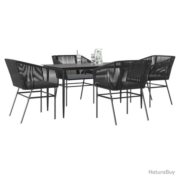 Ensemble  manger de jardin et coussins 5 pcs noir rotin verre