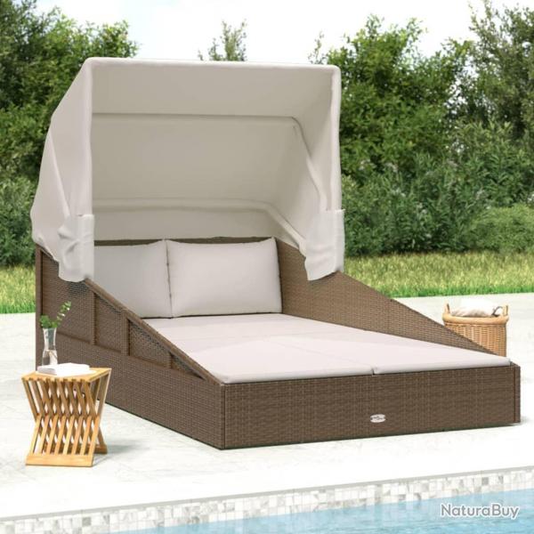 Transat avec toit pliable marron 200x114x128 cm rsine tresse