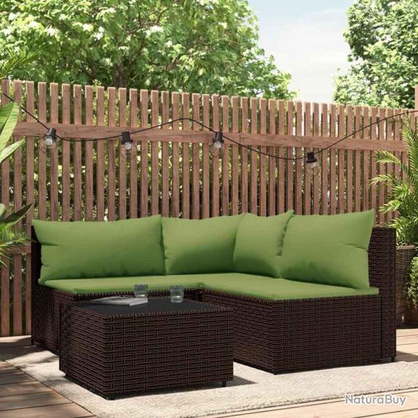 Salon de jardin 4 pcs avec coussins Marron Rsine tresse
