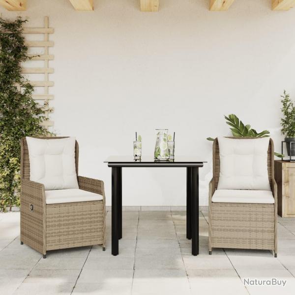 Ensemble  manger de jardin et coussins 3 pcs Beige poly rotin
