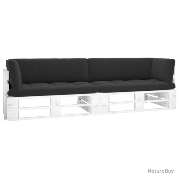 Canap palette 2 places avec coussins Pin imprgn de blanc