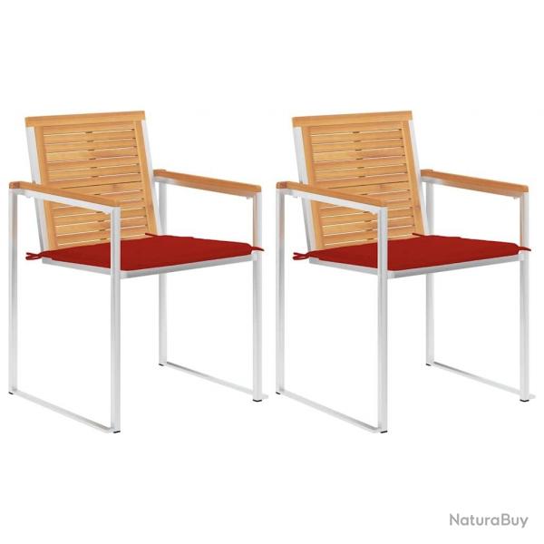 Chaises de jardin avec coussins lot de 2 Teck solide et acier