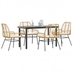 Ensemble à manger jardin coussins 5pcs marron poly rotin verre