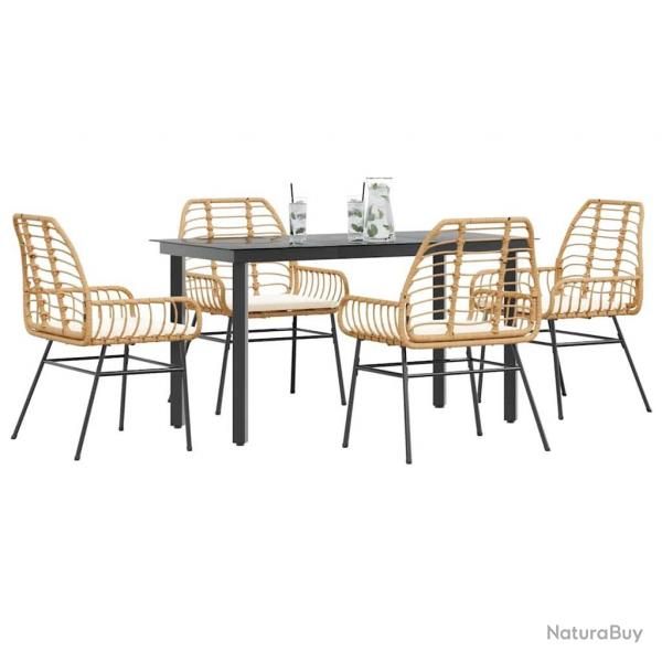 Ensemble  manger jardin coussins 5pcs marron poly rotin verre
