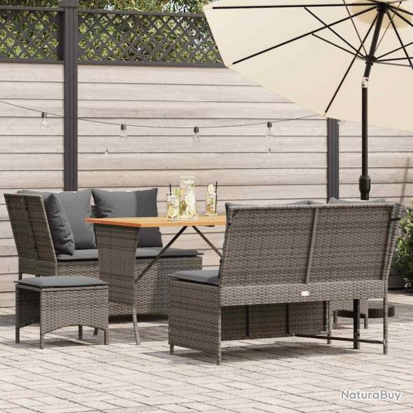 Salon de jardin 5 pcs avec coussins gris rsine tresse