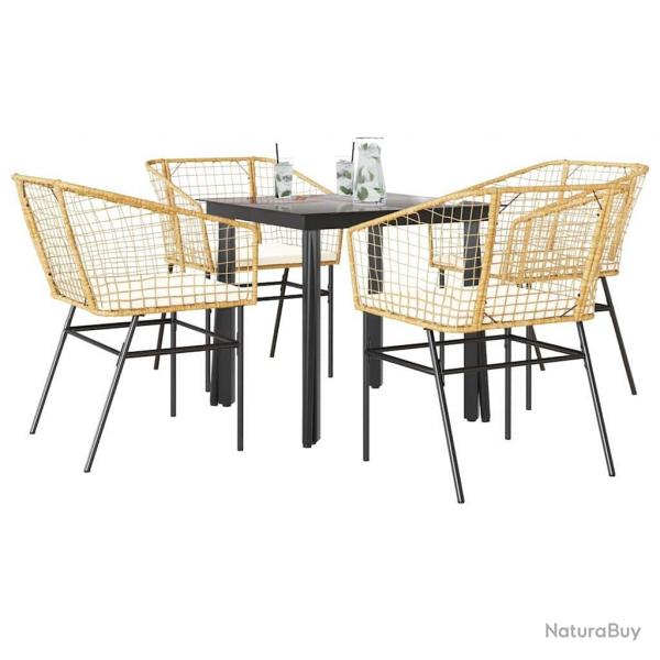 Ensemble  manger jardin coussins 5pcs marron poly rotin verre