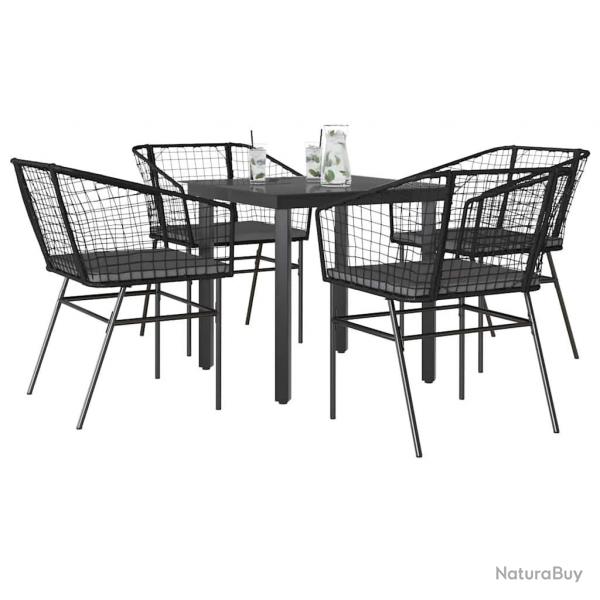 Ensemble  manger de jardin et coussins 5 pcs noir rotin verre